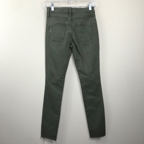 Express Mid Rise Skinny Jeans Jeggings Distressed Olive Green Size 00 - Picture 4 of 5